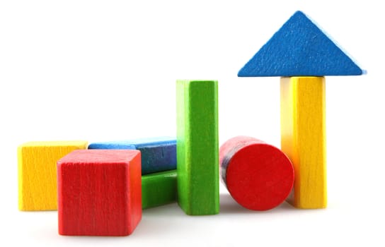Wooden building blocks isolated on white background