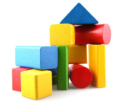 Wooden building blocks isolated on white background