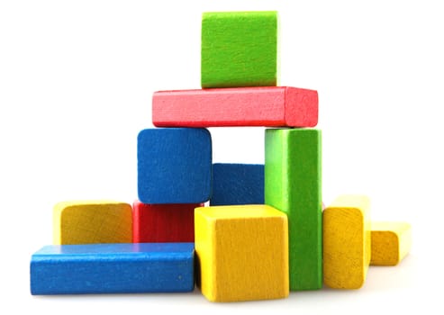 Wooden building blocks isolated on white background