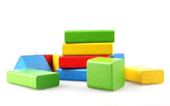 Wooden building blocks isolated on white background
