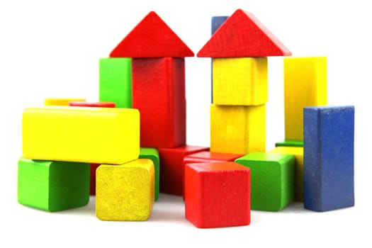 Wooden building blocks isolated on white background