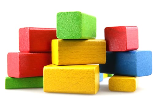 Wooden building blocks isolated on white background