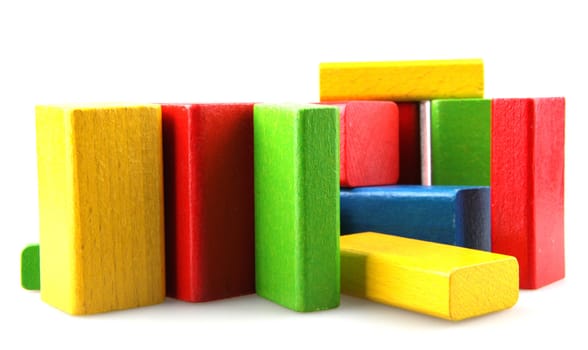 Wooden building blocks isolated on white background