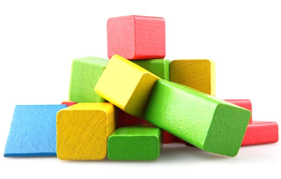 Wooden building blocks isolated on white background