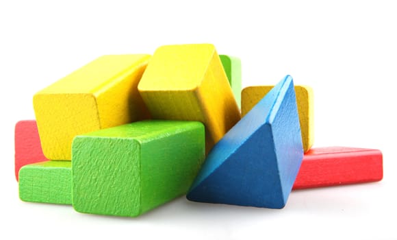 Wooden building blocks isolated on white background