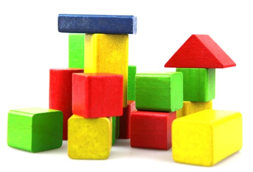 Wooden building blocks isolated on white background