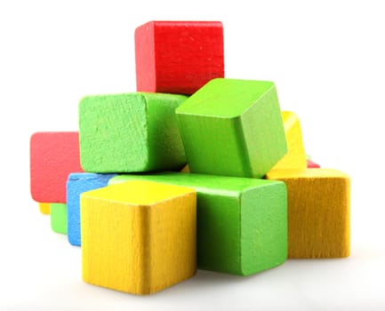 Wooden building blocks isolated on white background