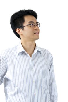 Asian businessman having thought looking to side