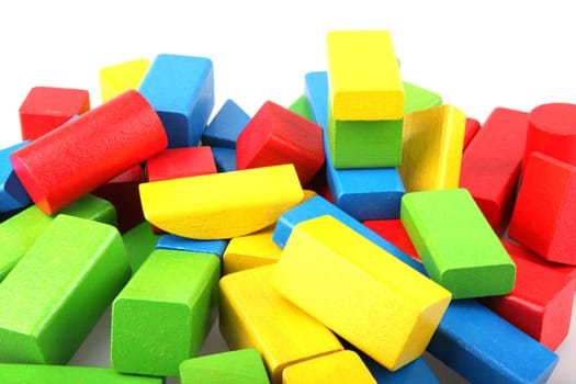 Wooden building blocks isolated on white background
