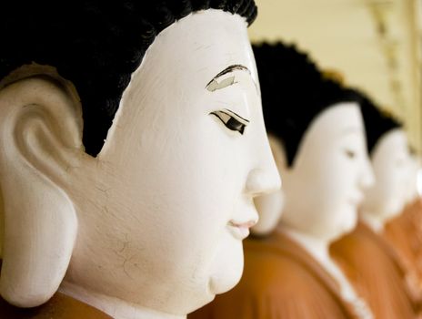 A row of buddhas at Kek Lok Si Temple, Penang, Malaysia
