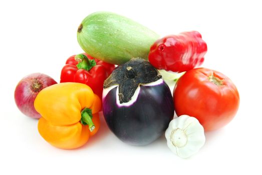 Assorted garden vegetables isolated on white background