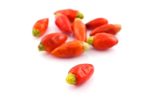 Chili peppers on white background with selective focus