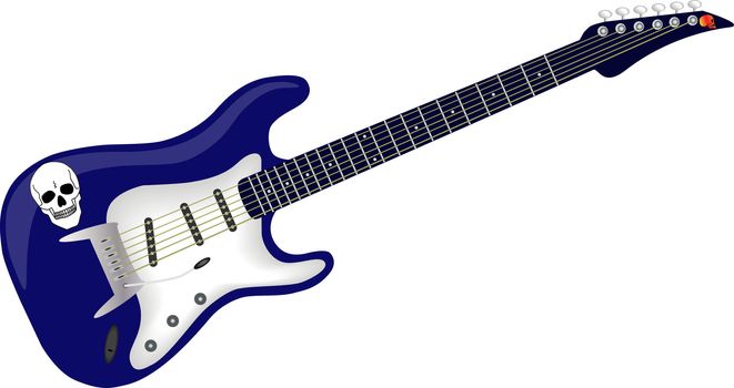 Illustration of blue electric guitar with scull