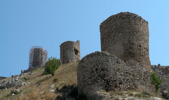 Ruins of an ancient fortress in mountain to Crimea