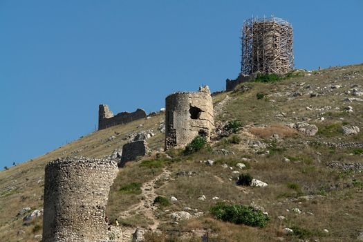 Ruins of an ancient fortress in mountain to Crimea