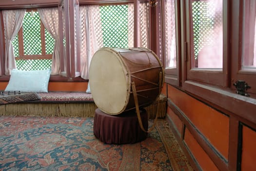 Large ancient drum in the ancient room