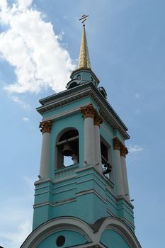 the belfry of orthodox temple with sky at background