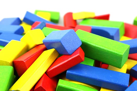 Wooden building blocks isolated on white background