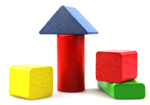 Wooden building blocks isolated on white background