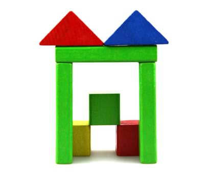 Wooden building blocks isolated on white background