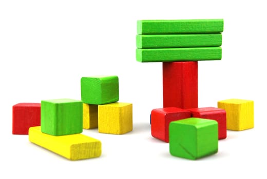 Wooden building blocks isolated on white background
