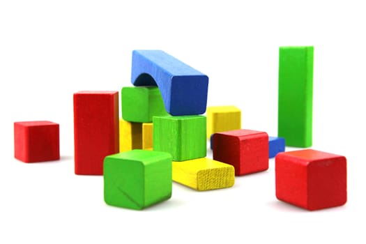 Wooden building blocks isolated on white background