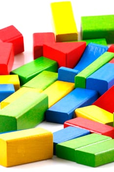Wooden building blocks isolated on white background