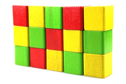 Wooden building blocks isolated on white background