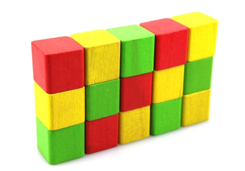 Wooden building blocks isolated on white background