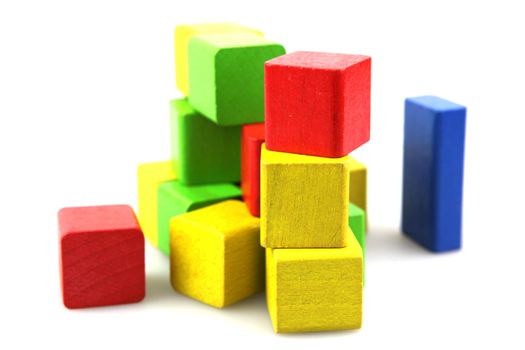 Wooden building blocks isolated on white background