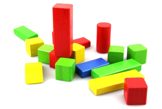 Wooden building blocks isolated on white background