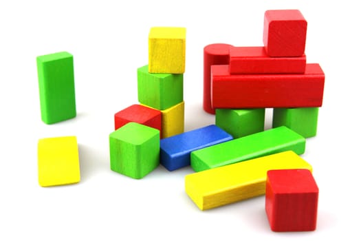 Wooden building blocks isolated on white background