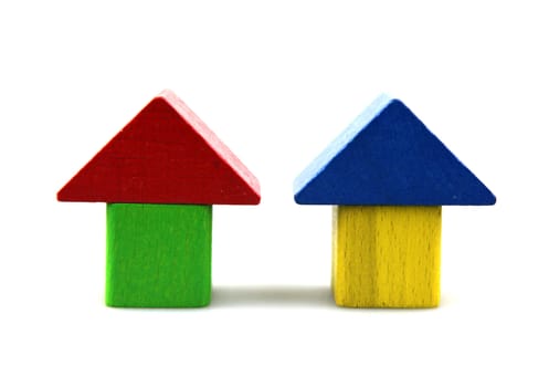 Wooden building blocks isolated on white background