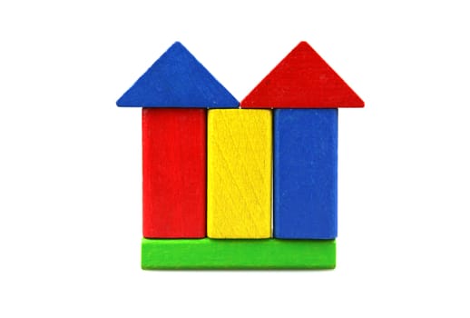 Wooden building blocks isolated on white background