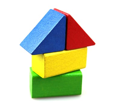 Wooden building blocks isolated on white background
