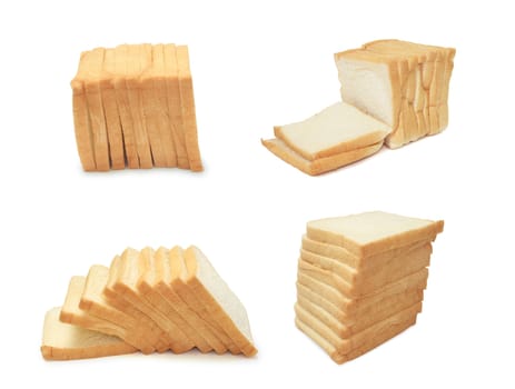 Slices of bread on white background