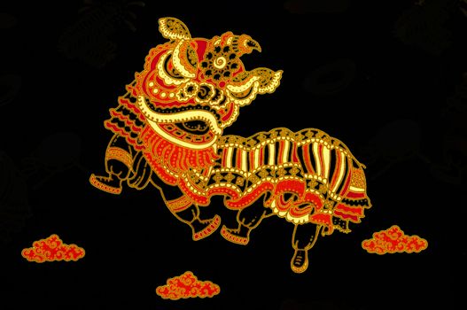 Lion Dancing on Isolated black