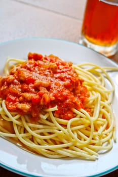 Spaghetti pasta with tomato sauce