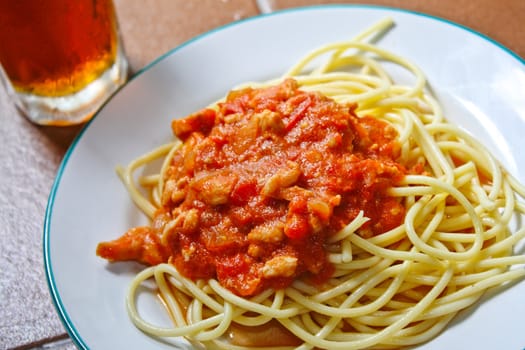 Spaghetti pasta with tomato sauce