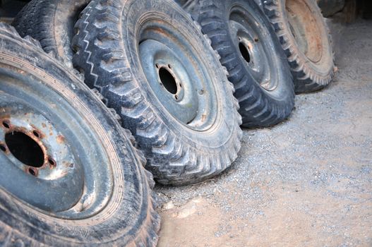 A pile of old car tires