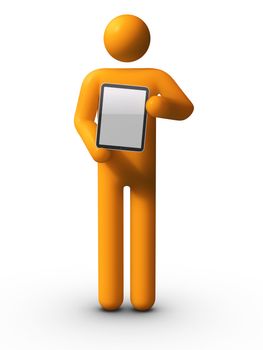 Stick figure holding Tablet PC.