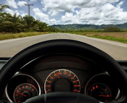 dashboard and road (travel by car)