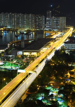 Highway at night in modern city