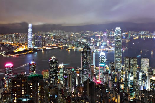 Hong Kong with crowded building at night