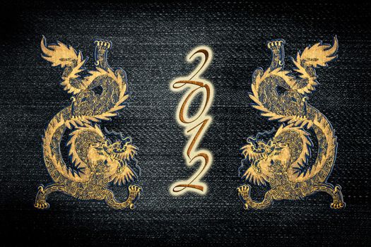 Golden paint chinese dragon on jean for 2012 year of the dragon  