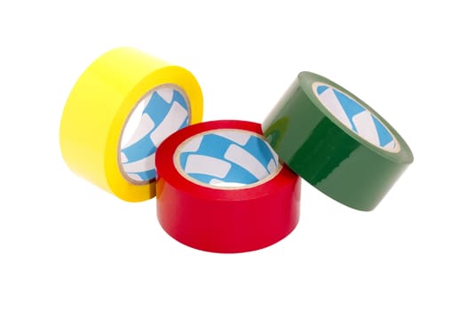 a stack of colored tape in large rolls