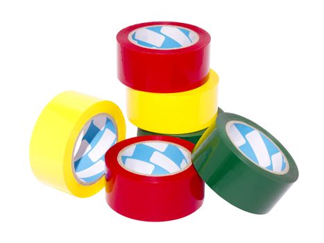 a stack of colored tape in large rolls