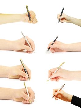 Hand and pen on the white background