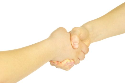 closeup of two men shaking hands isolated over white