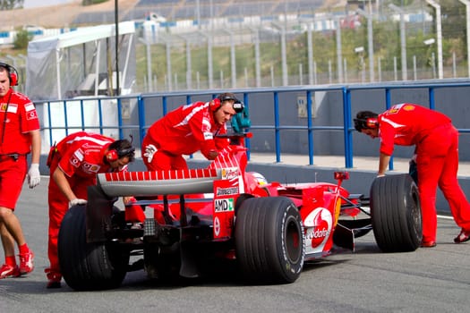 JEREZ DE LA FRONTERA, SPAIN - OCT 10: Marc Gene of Scuderia Ferrari F1 enters the pits on training session on October 10, 2006 in Jerez de la Frontera, Spain